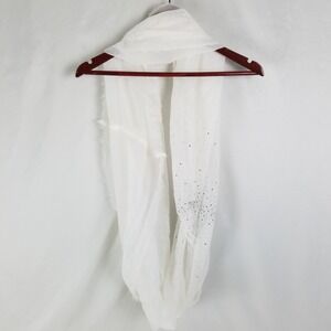 Womens Sheer White‎ Sparkle Dot Infinity Loop Scarf Fringed Edges Lightweight